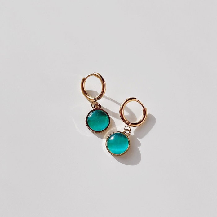 Heliophilia Silver Pendientes Maldives Dorado y Turquesa en Acero Inoxidable 316L